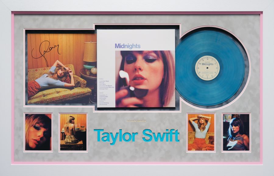 Taylor Swift Signed Midnights Moonstone Blue Vinyl - Memorabilia Framers Shop